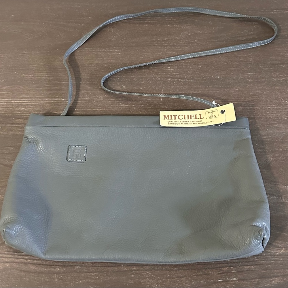 Vintage Mitchell USA Leather Shoulder Bag Purse Gray NWT Magnetic Closure
